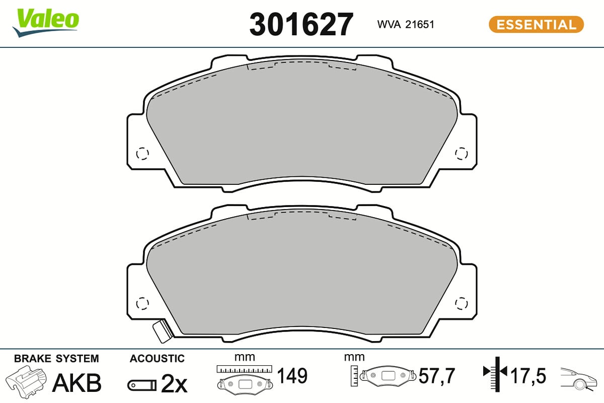 Jeu de 4 plaquettes de frein VALEO ref. 301627
